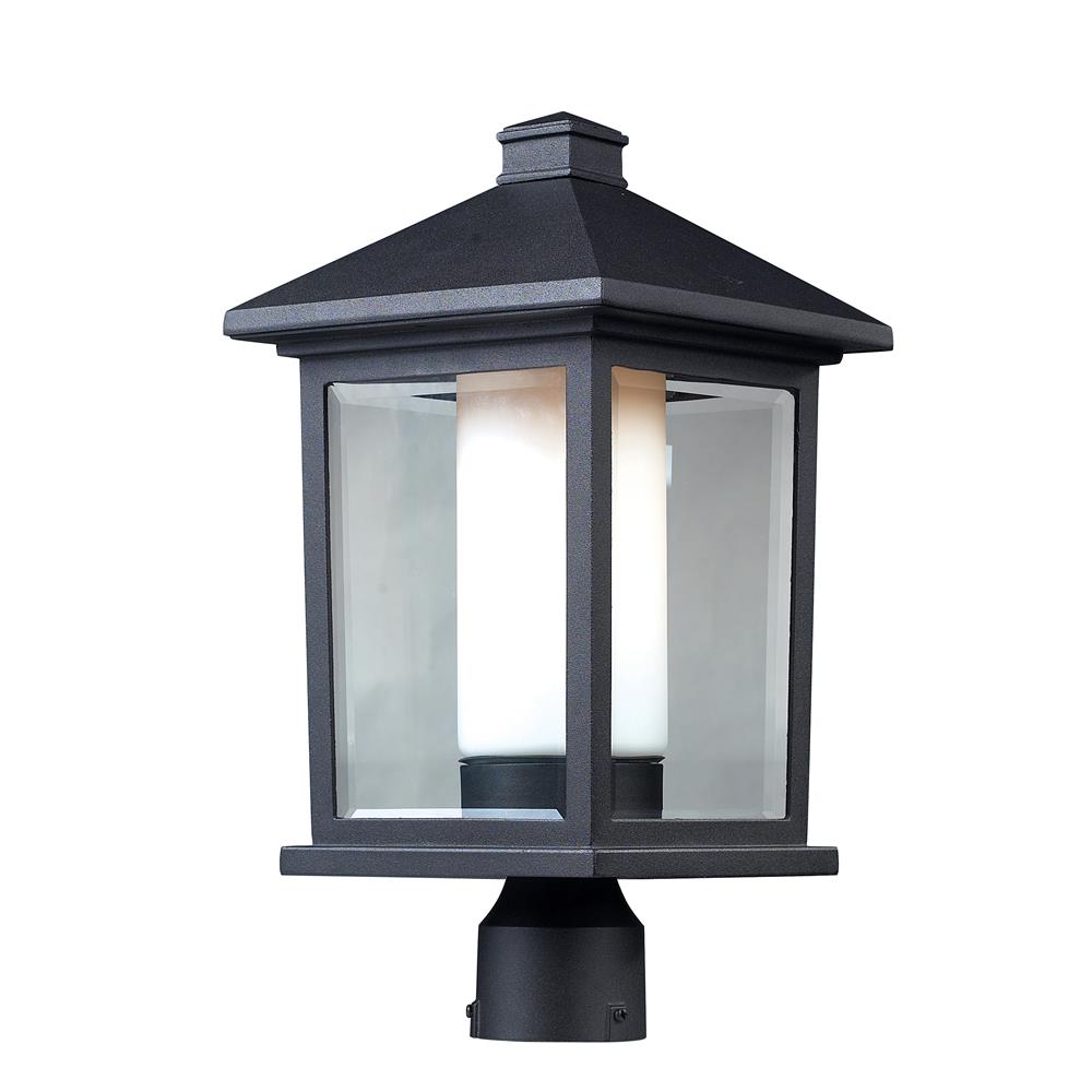 Z-Lite 523PHB Outdoor Post Light in Black with a Clear Beveled + Matte Opal Shade